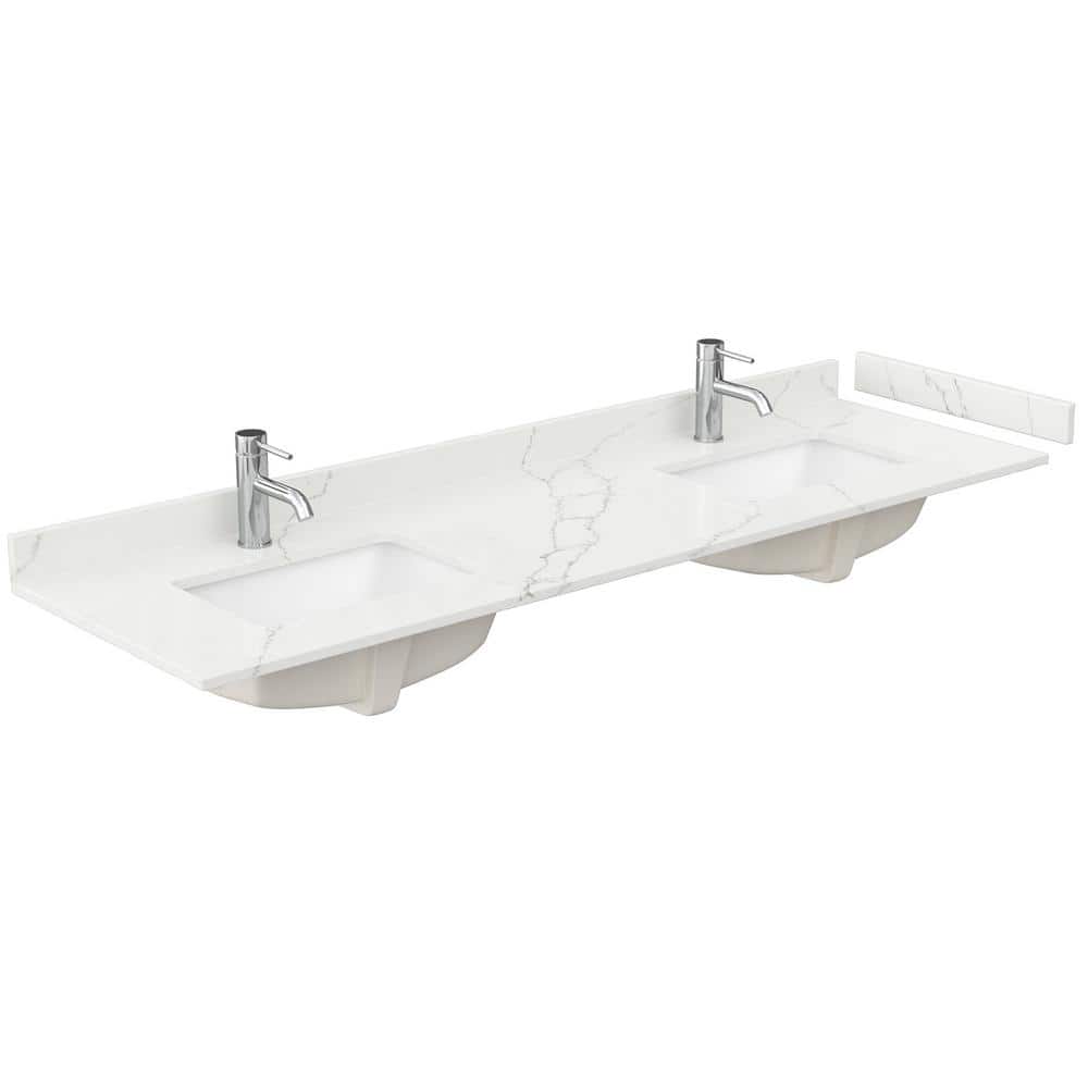 Wyndham Collection 72 in. Quartz Double Sink Bathroom Vanity Top in Giotto