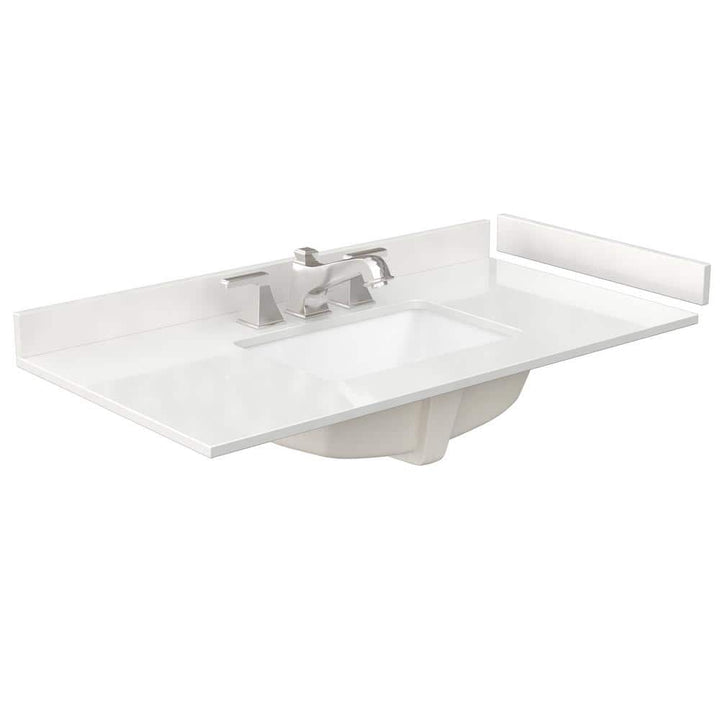 Wyndham Collection 42 in. Quartz White Bathroom Vanity Top with Rectangular Sink