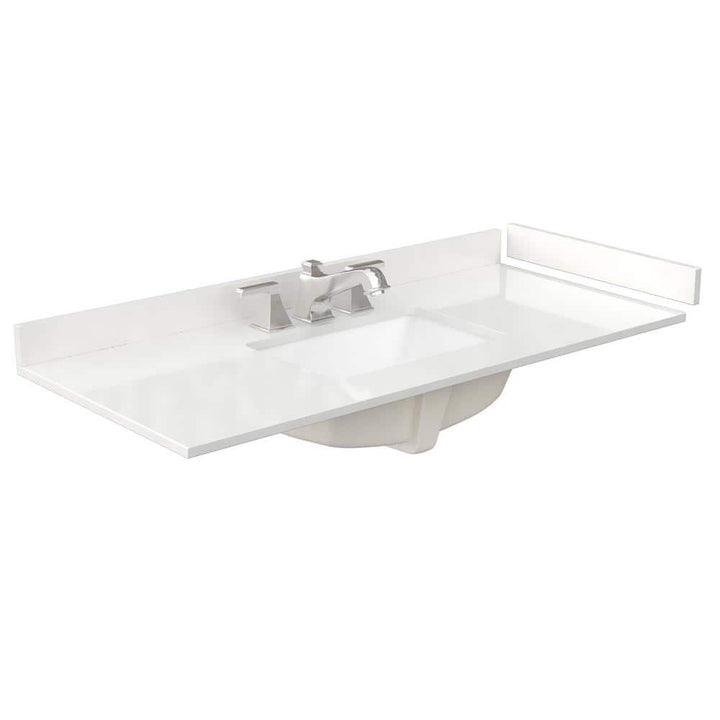Wyndham Collection 48 in. Quartz White Bathroom Vanity Top with Rectangular Sink