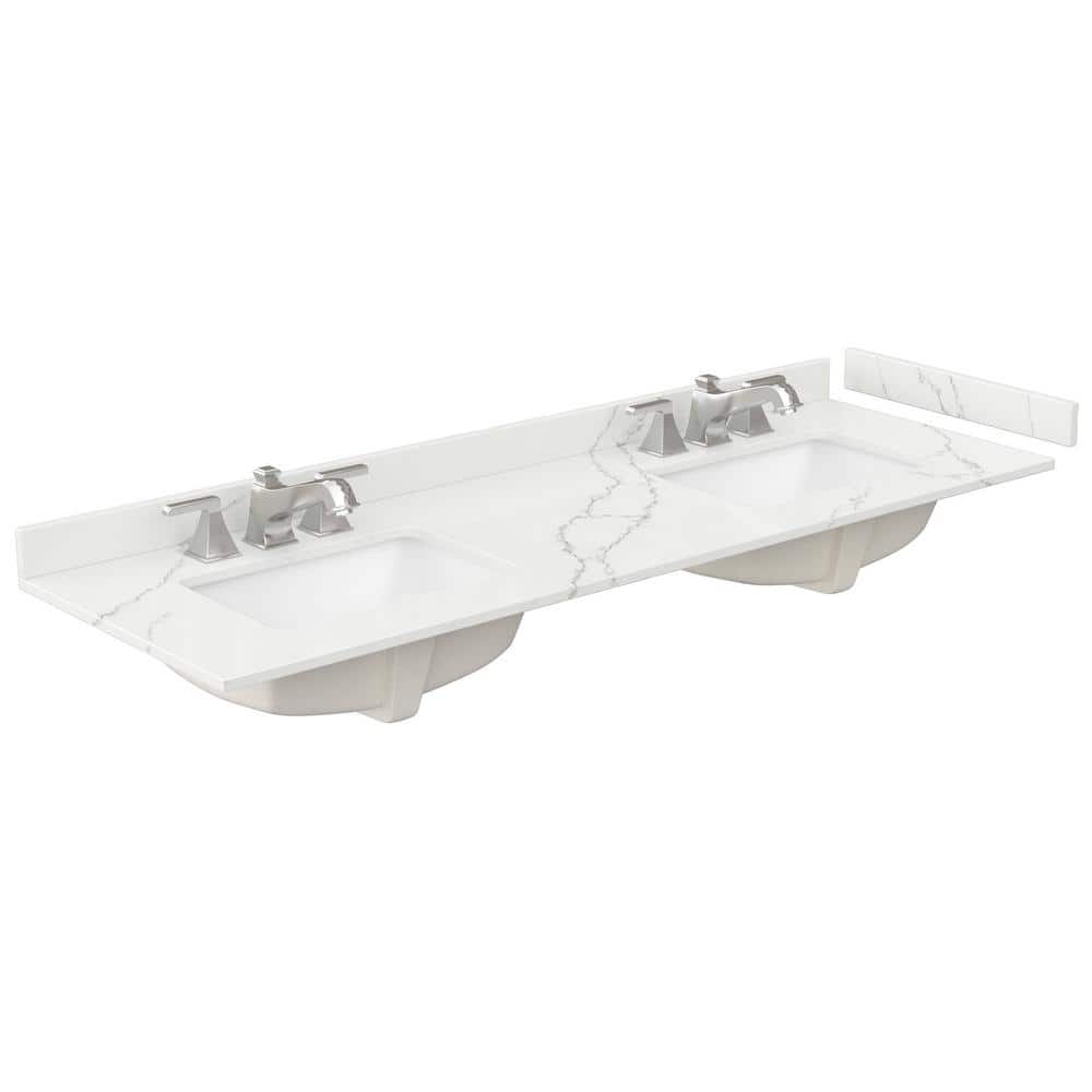 Wyndham Collection 66 in. Quartz Double Sink Bathroom Vanity Top in Giotto