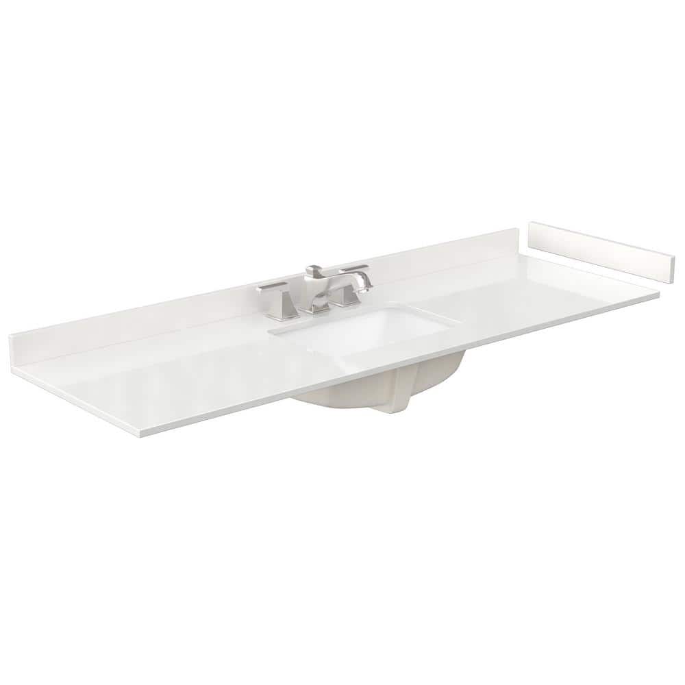 Wyndham Collection 66 in. Quartz White Single Sink Bathroom Vanity Top with Backsplash