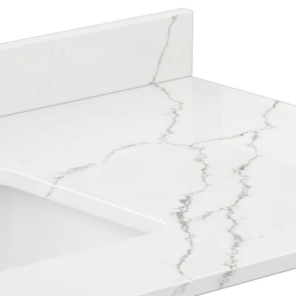 Wyndham Collection 36 in. Quartz White Bathroom Vanity Top with Sink