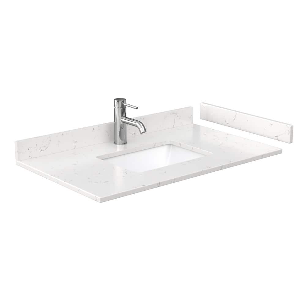 Wyndham Collection 36 in. Cultured Marble Vanity Top with White Basin, Light-Vein Carrara