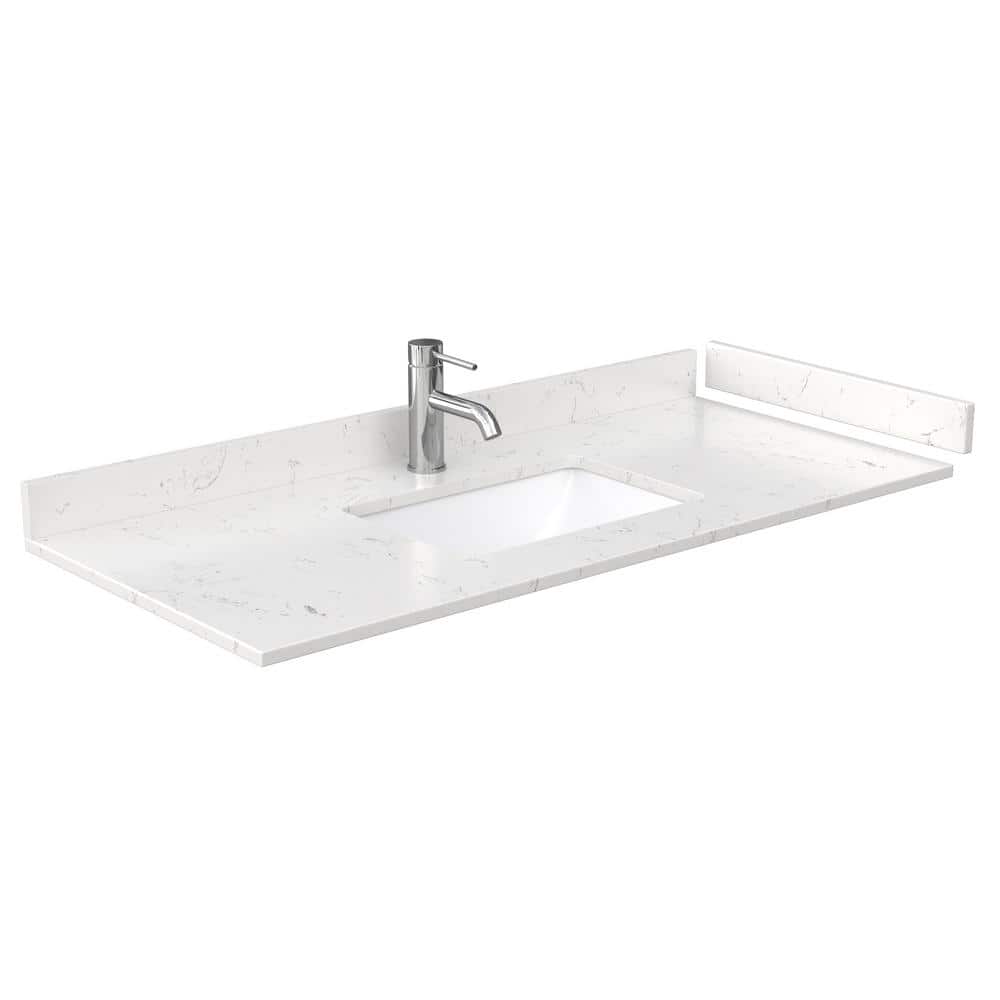 Wyndham Collection 48 in. Cultured Marble Vanity Top with White Basin, Light-Vein Carrara