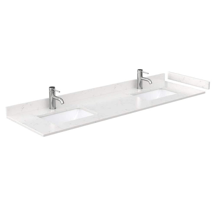 Wyndham Collection 72 in. Cultured Marble Double Basin Vanity Top - Light-Vein Carrara with White Basins