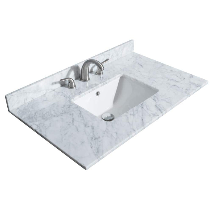 Wyndham Collection 36 in. Marble Vanity Top with White Basin - White Carrara Marble