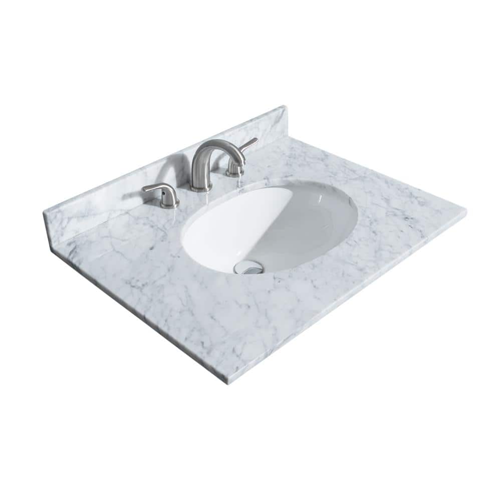 Wyndham Collection 30 in. Marble Vanity Top with White Basin - White Carrara