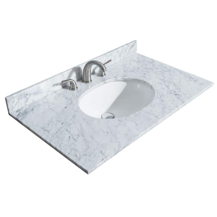 Wyndham Collection 36 in. Marble Vanity Top with White Basin and Backsplash
