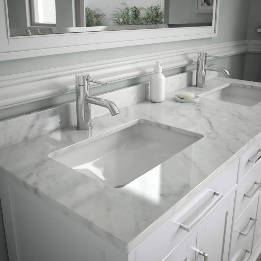 Wyndham Collection 60 in. Marble Double Basin Vanity Top with White Carrara Finish