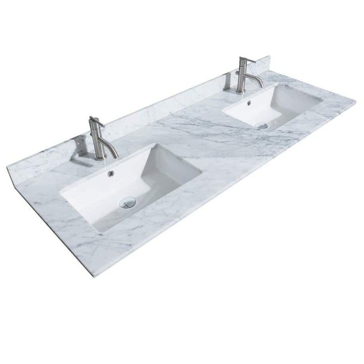 Wyndham Collection 60 in. Marble Double Basin Vanity Top with White Carrara Finish