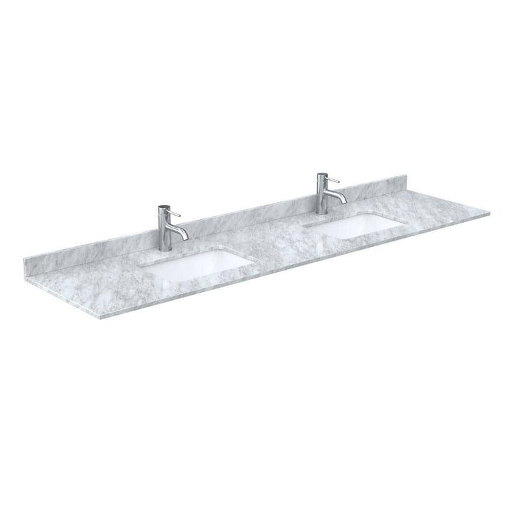 Wyndham Collection 84 in. Double Sink Bathroom Vanity Top in White Carrara Marble
