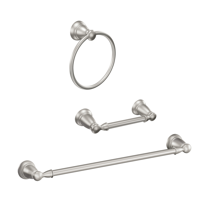 Moen Banbury 3-Piece Bath Hardware Set with 24 in. Towel Bar, Toilet Paper Holder and Towel Ring in Brushed Nickel