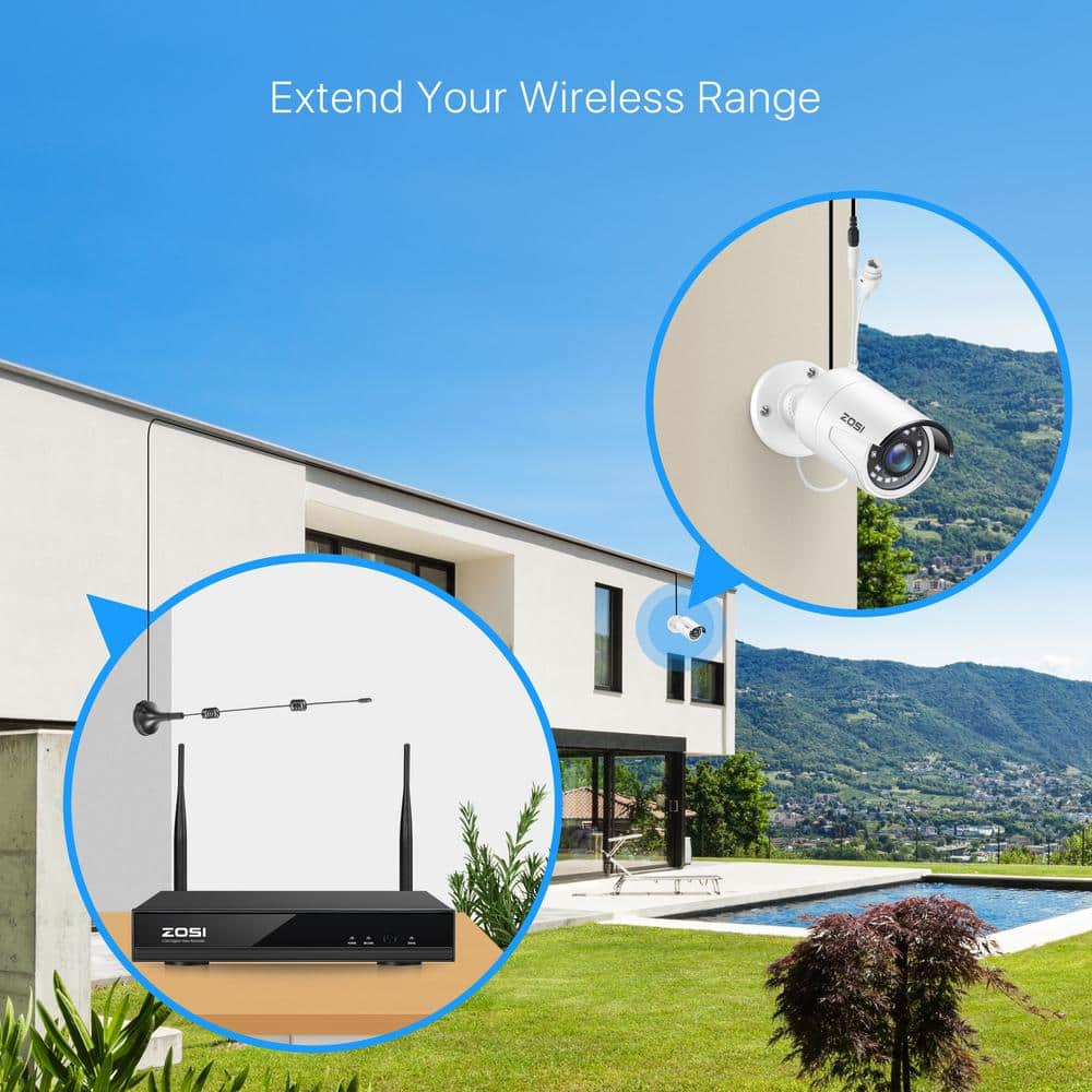 ZOSI 8-Channel 3MP 2K 1TB Hard Drive NVR Security Camera System with 4 Wireless Bullet Cameras