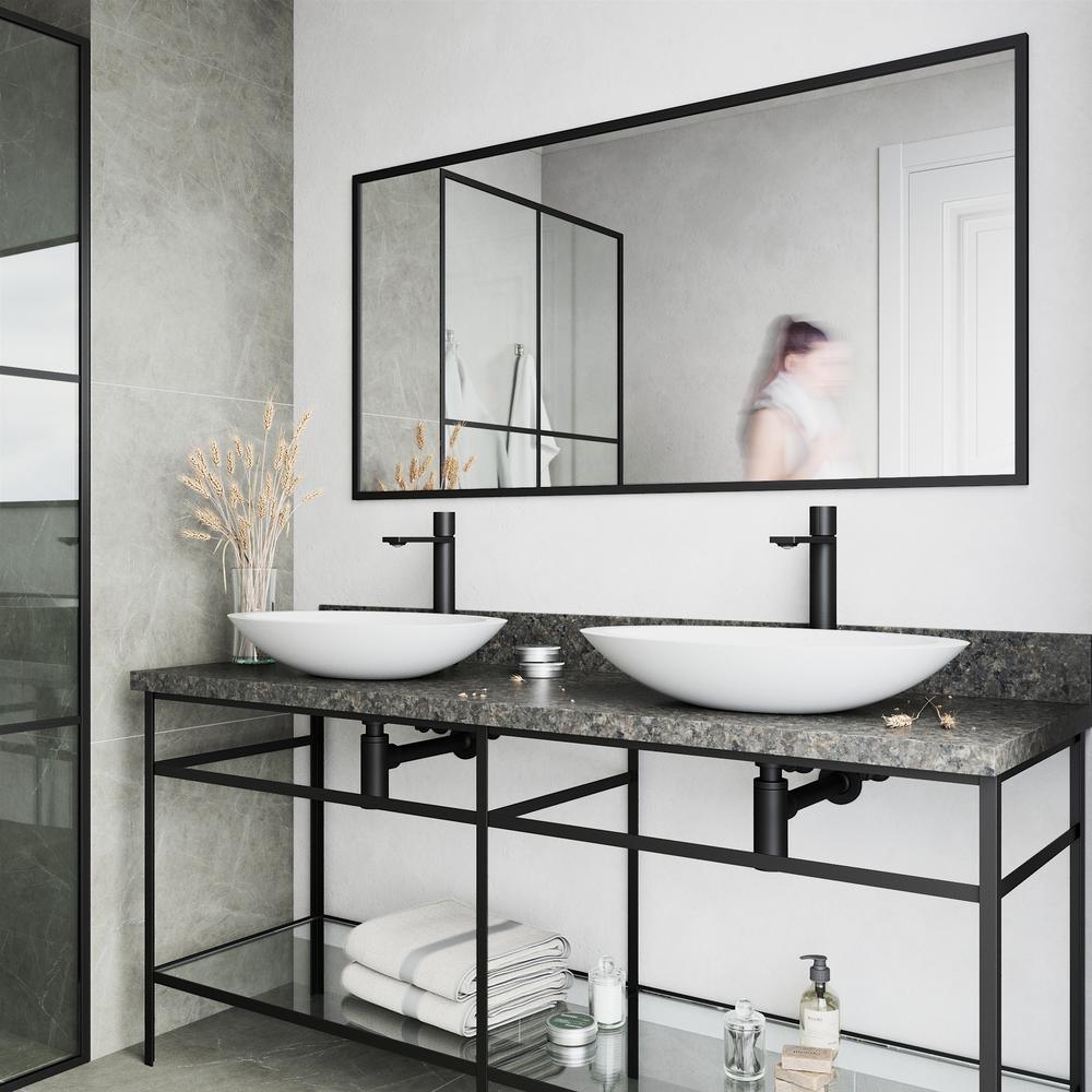 Matte Stone Oval Vessel Bathroom Sink in White and Gotham Faucet in Matte Black - Super Arbor