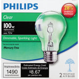 Philips 100-Watt Equivalent A19 Eco-Incandescent Light Bulb, Clear, Dimmable (2-Pack)