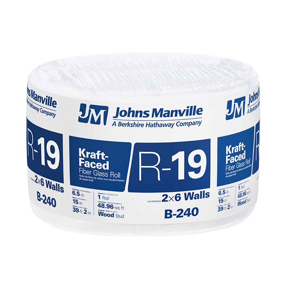 Johns Manville R-19 Kraft-Faced Fiberglass Roll Insulation, 48.96-sq ft (15-in W x 39.167-ft L) – Individual Pack, B240