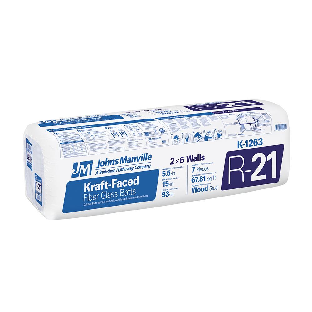 JM R-21 Kraft-Faced Fiberglass Batt Insulation, 15 in. x 93 in., 67.81 sq. ft. (7-Piece Bag)