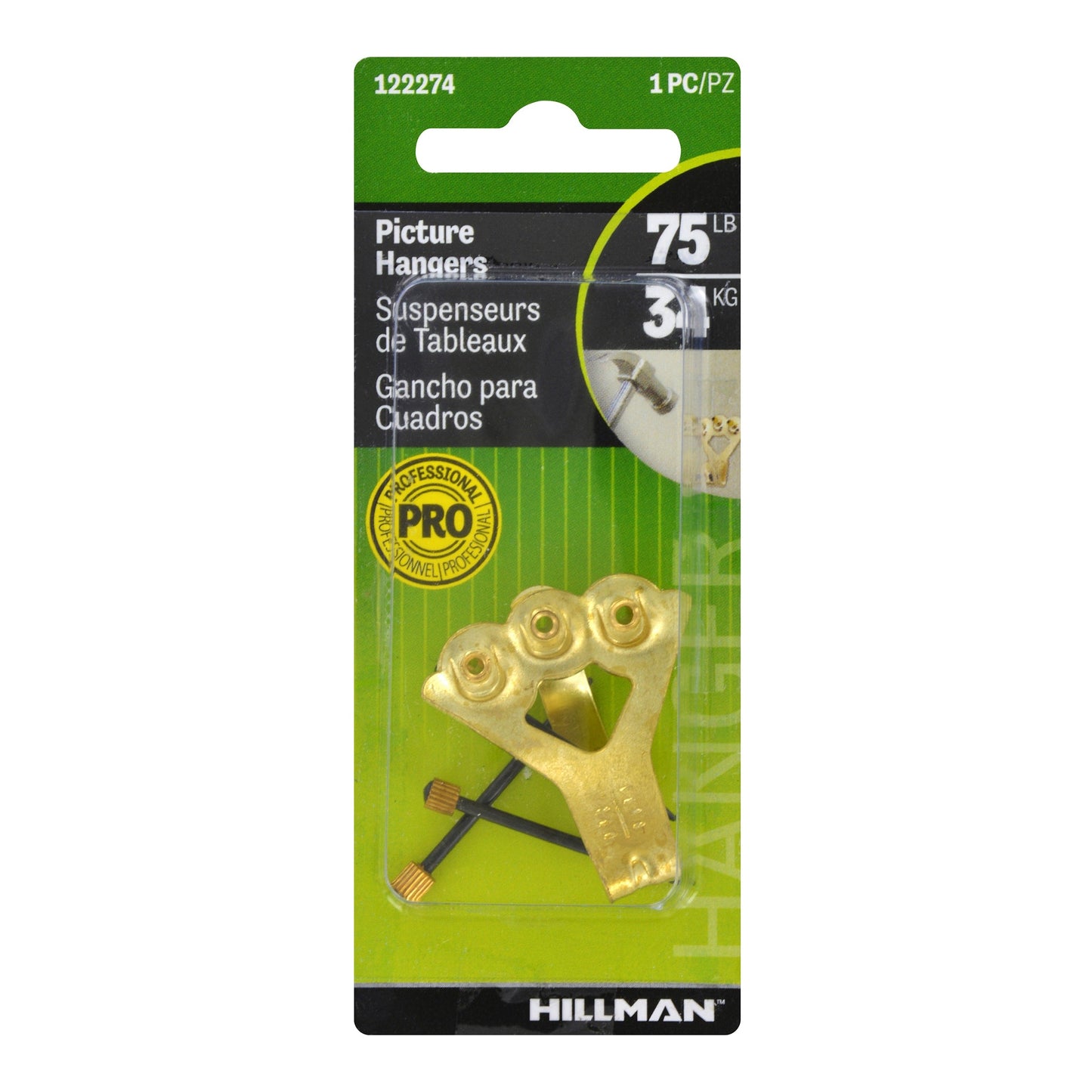 Hillman AnchorWire Brass-Plated Classic Picture Hanger, 75 lb, 1-Pack