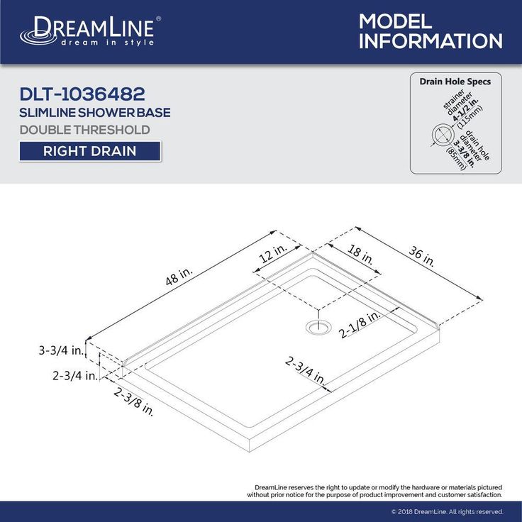 SlimLine 48 in. W x 36 in. D Double Threshold Shower Base in White with Right Hand Drain