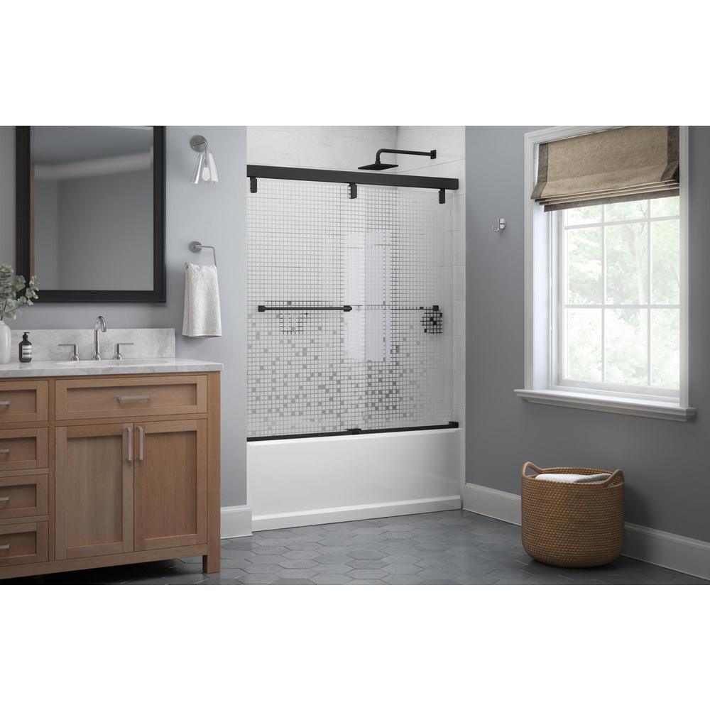 Everly 60 in. x 59-1/4 in. Mod Semi-Frameless Sliding Bathtub Door in Matte Black and 1/4 in. (6mm) Mozaic Glass - Super Arbor
