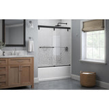 Everly 60 in. x 59-1/4 in. Mod Semi-Frameless Sliding Bathtub Door in Matte Black and 1/4 in. (6mm) Mozaic Glass - Super Arbor