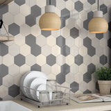 Hedron 4" x 5" Flat Hexagon Wall Tile in Fog (5.38 SqFt/Ctn)