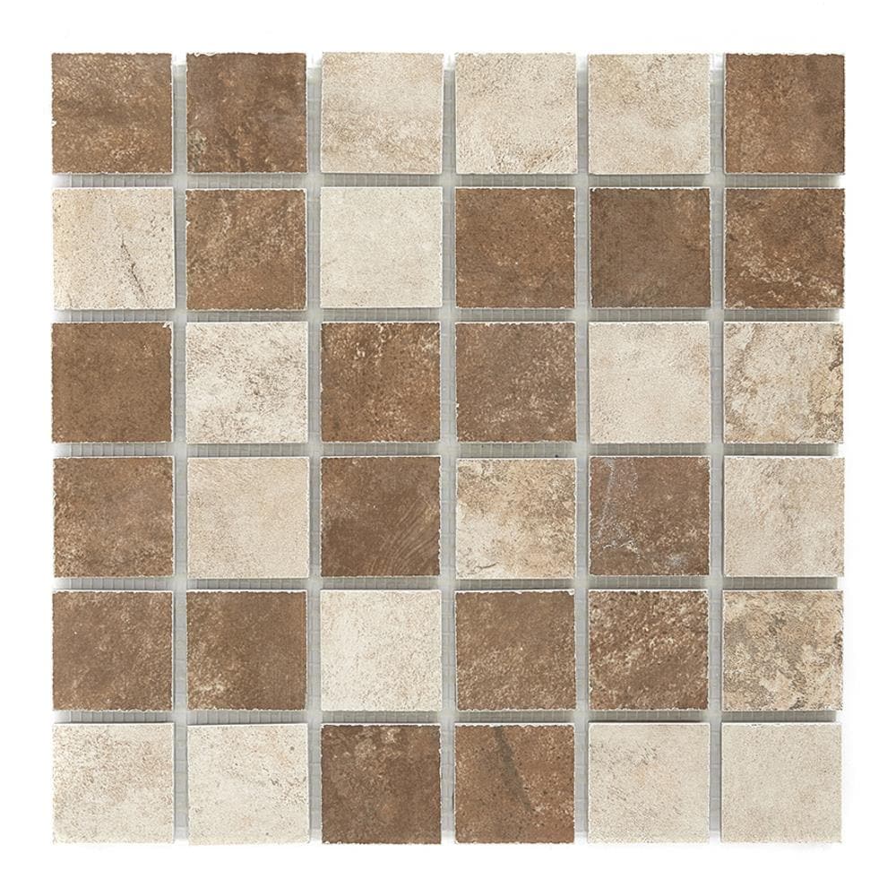 Style Selections Mesa Mixed rust and Beige - glazed porcelain 12-in x 12-in Matte Porcelain Multi-shaped Mosaic Floor and Wall Tile product image