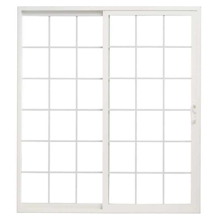 Pella 150 Series 72-in x 80-in 4-9/16-in Low-E Argon Grilles-Between-the-Glass White Vinyl Universal Sliding Double Patio Door