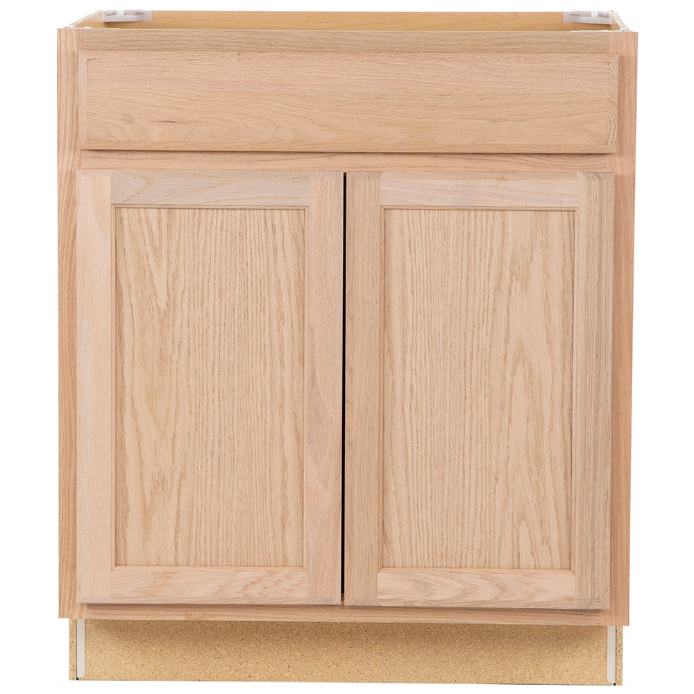 Project Source Oak Brook 30-in W x 35-in H x 23.75-in D Unfinished Oak Door and Drawer Base Cabinet, Fully Assembled