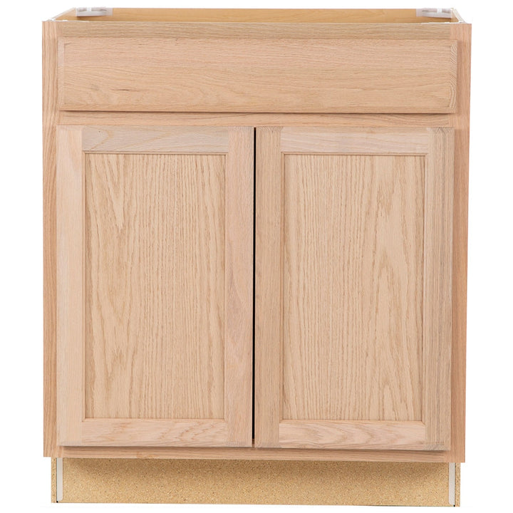 Project Source Oak Brook 30-in W x 35-in H x 23.75-in D Unfinished Oak Door and Drawer Base Cabinet, Fully Assembled