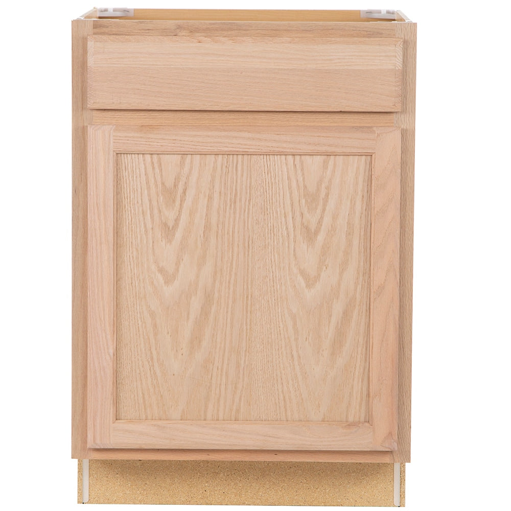 Project Source Oak Brook 24-in W x 35-in H x 23.75-in D Unfinished Oak Door and Drawer Base Cabinet, Fully Assembled