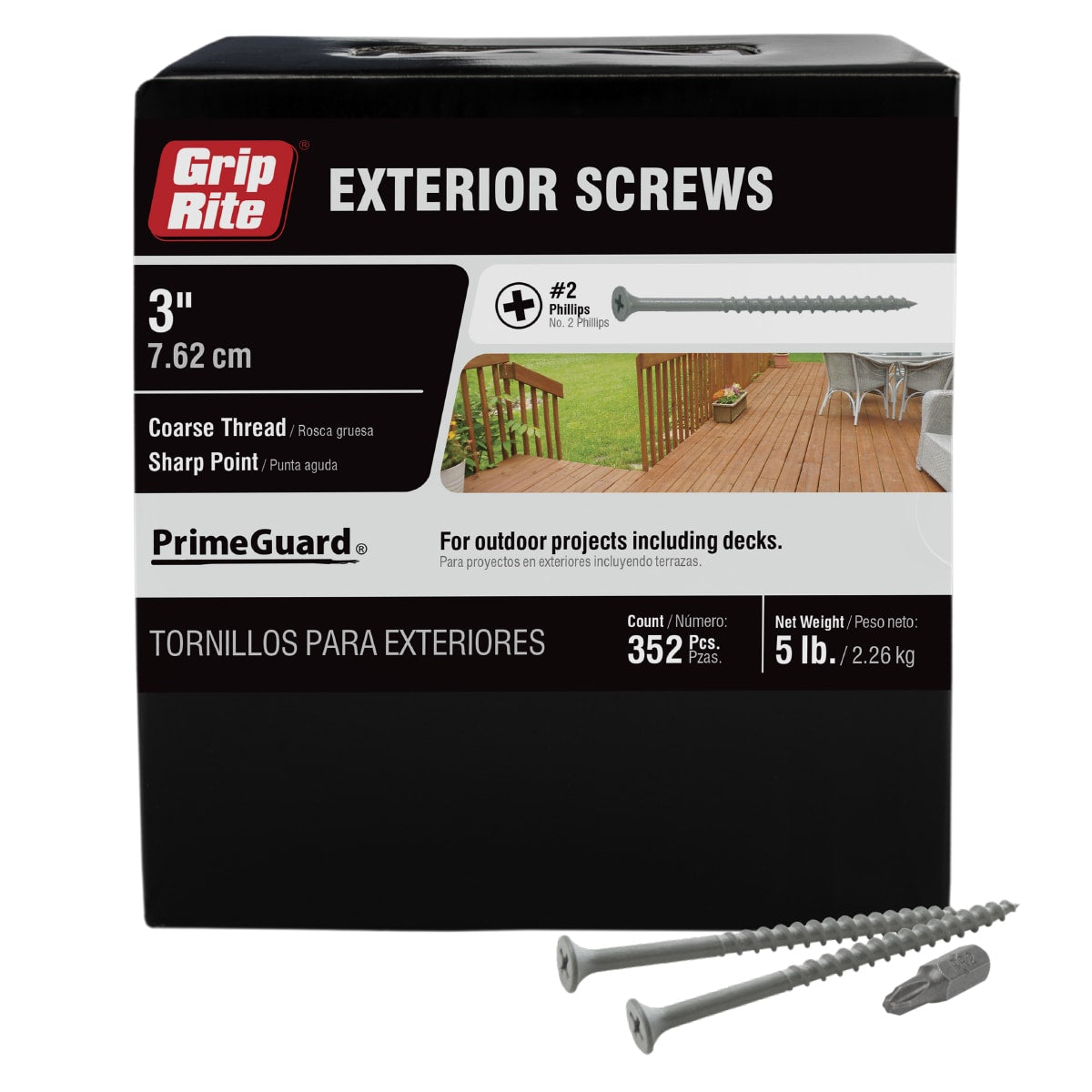 Grip-Rite PrimeGuard Ten #10 x 3-in Polymer Deck Screws, Gray, 5-lb Box (Approx. 352 pcs)