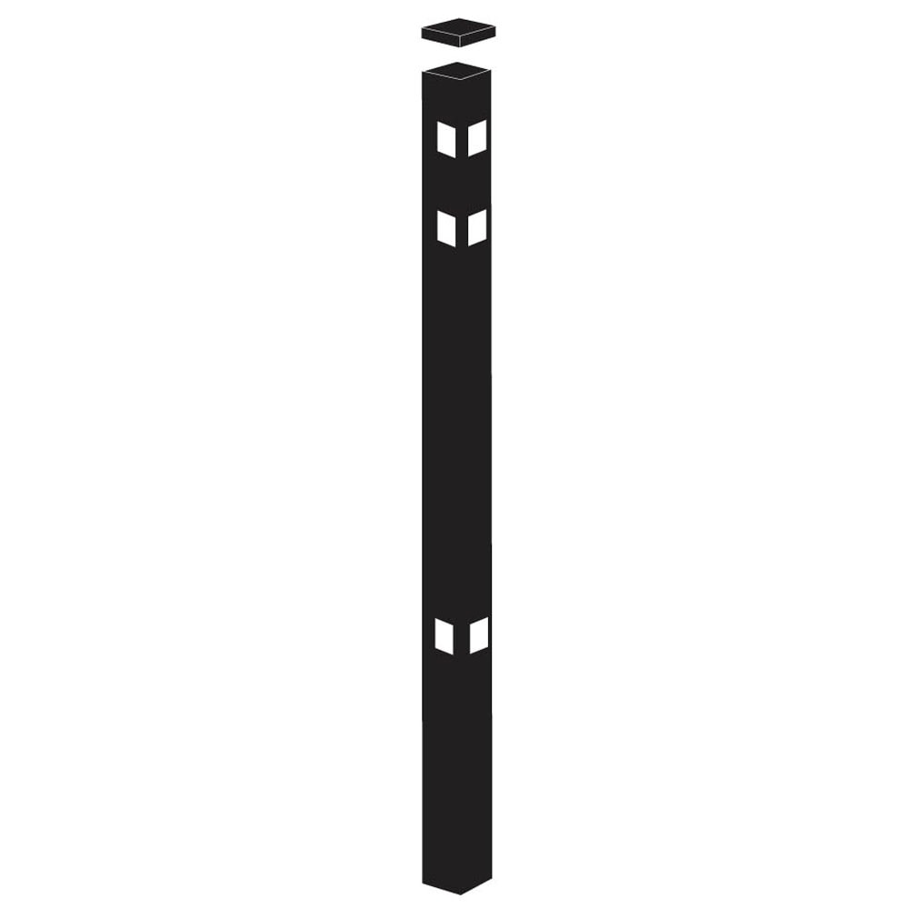 Freedom Concord/New Haven 7-ft H x 2-in W Black Aluminum Spaced Picket Flat-top Decorative Corner Fence Post