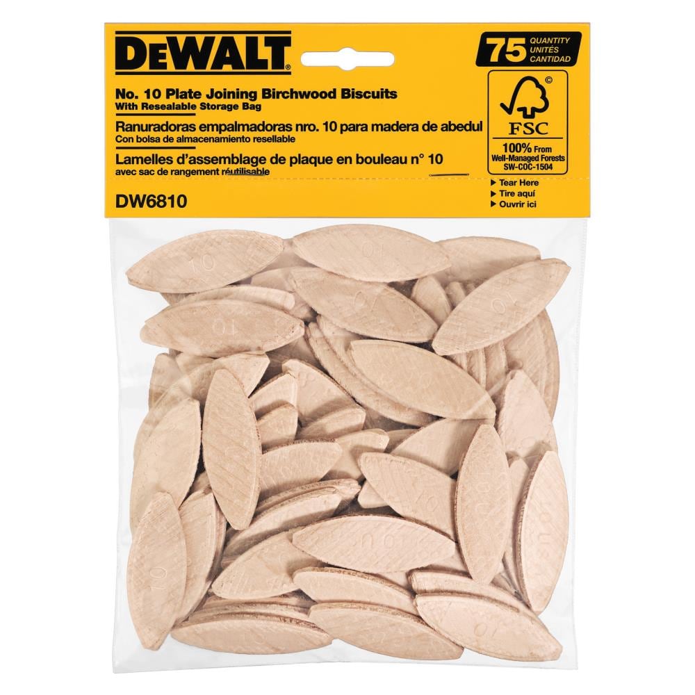 DEWALT #10 Plate Joining Biscuits, Birchwood, Resealable Bag (75-Count)