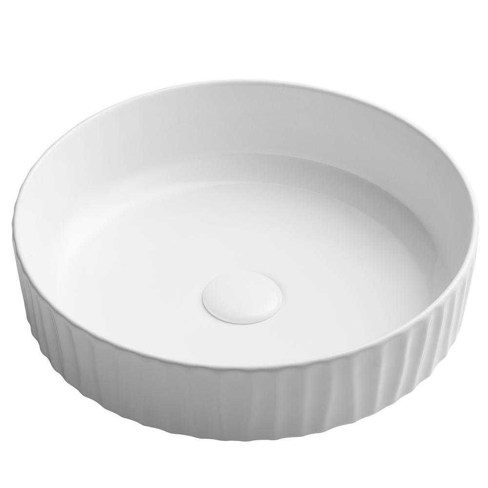 Viva 15-3/4 in. Round Porcelain Ceramic Vessel Sink in White - Super Arbor