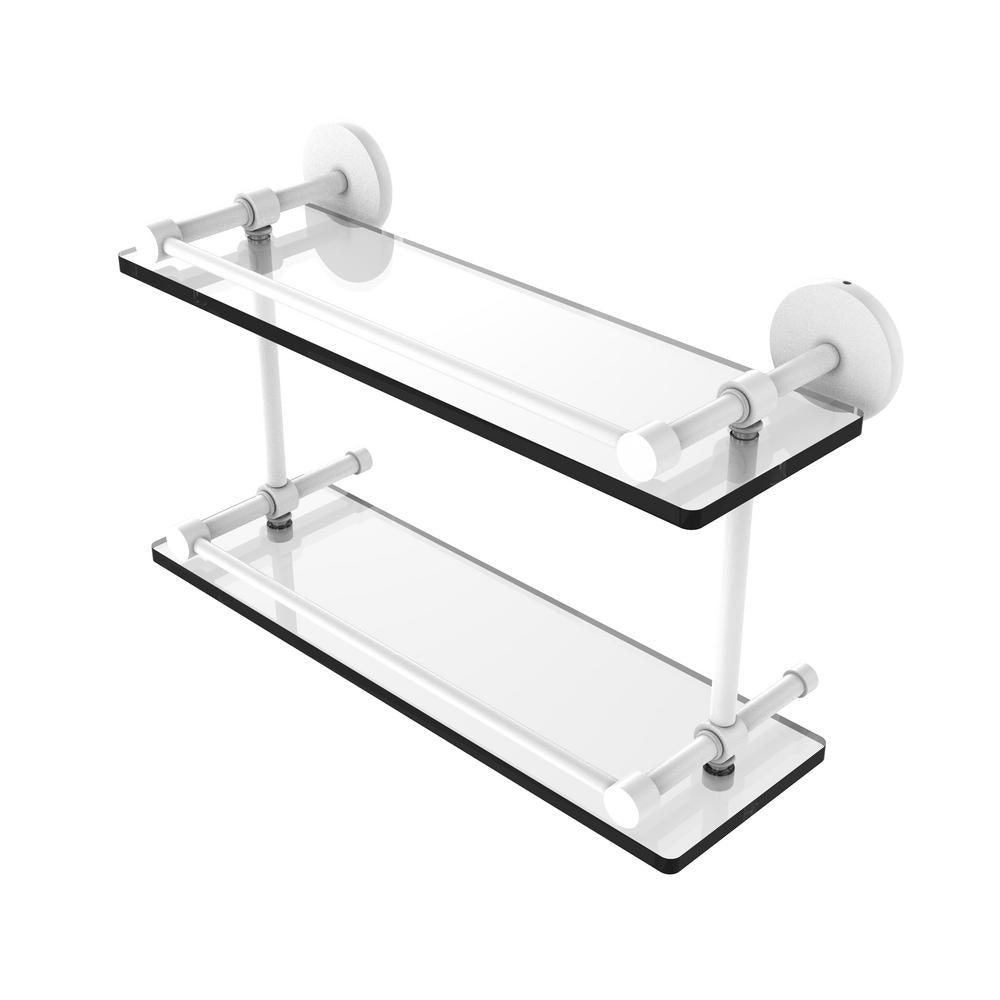 16 in. L x 8 in. H x 5 in. W 2-Tier Clear Glass Bathroom Shelf with Gallery Rail in Brushed Bronze - Super Arbor