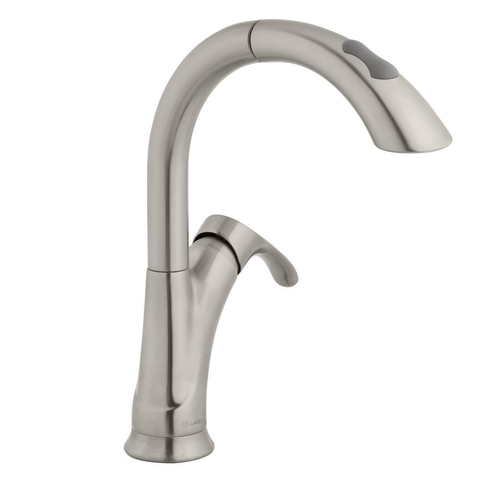 Ginger Single-Handle Pull-Down Sprayer Kitchen Faucet in Brushed Nickel - Super Arbor