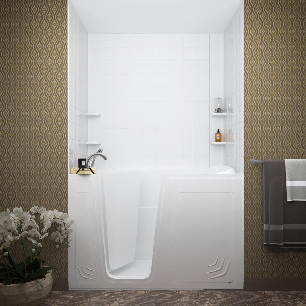 NOVA Heated Rampart 5 ft. Walk-in Non-Whirlpool Bathtub with 6 in. Tile Easy Up Adhesive Wall Surround in White - Super Arbor