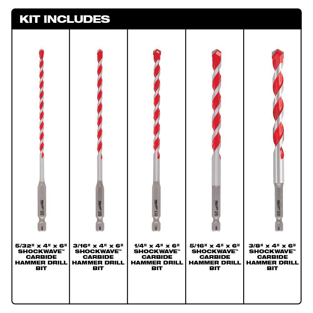 SHOCKWAVE Carbide Hammer Drill Bits Set (5-Pack) - Super Arbor