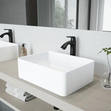 Amaryllis White Matte Stone Vessel Bathroom Sink Set with Linus Vessel Faucet in Matte Black - Super Arbor