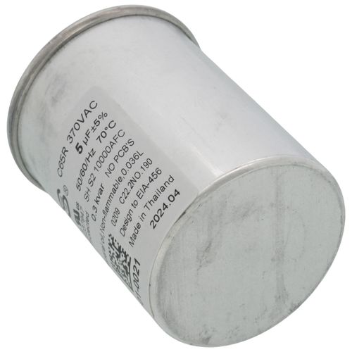 Nordyne 01-0021 capacitor - side view (Voltage: 370V; MFD: 5)