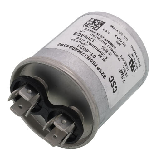 Nordyne 01-0023 capacitor - detail view (Voltage: 370V; MFD: 7.5)