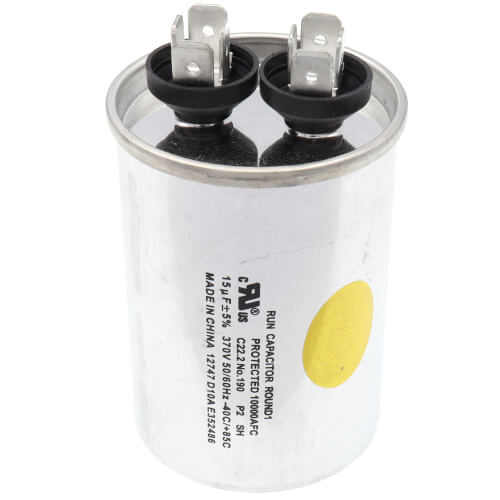 Nordyne 01-0026 capacitor - front view (Voltage: 370V; MFD: 15)