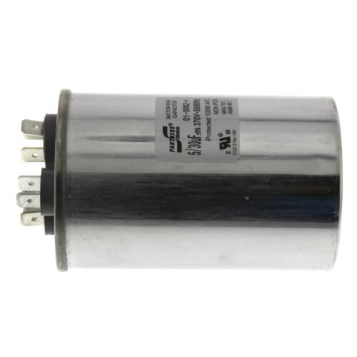 Nordyne 01-0082 capacitor - detail view (Voltage: 370V; MFD: 30/5)