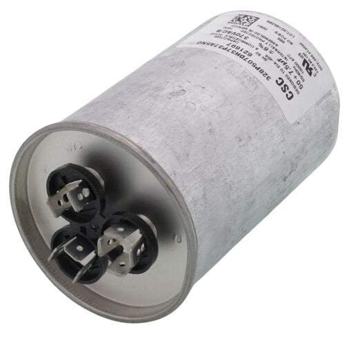Nordyne 01-0273 capacitor - detail view (Voltage: 370V; MFD: 50/7.5)