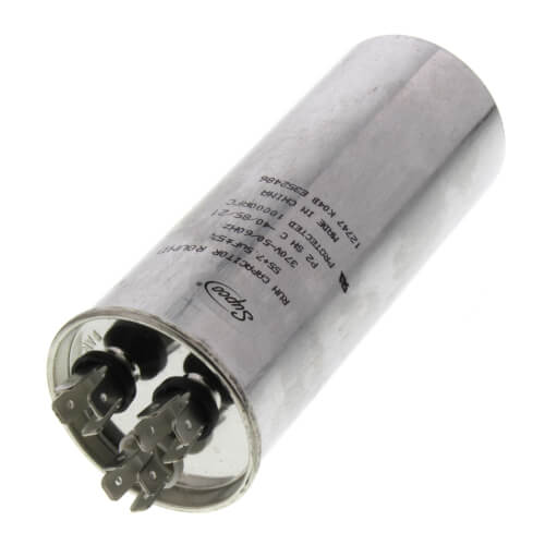 Nordyne 01-0274 capacitor - front view (Voltage: 370V; MFD: 55/7.5)