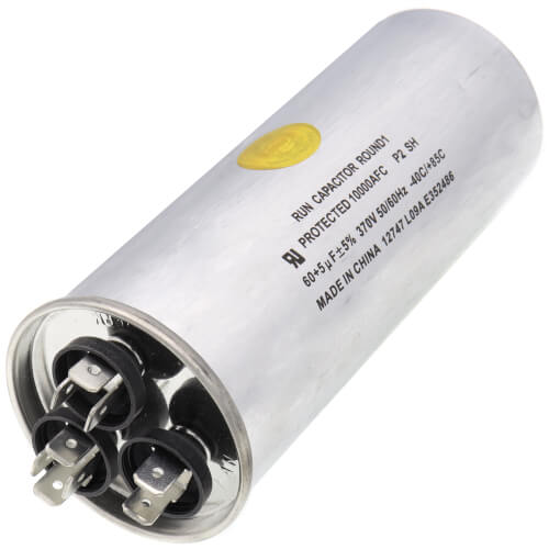 Nordyne 01-0276 capacitor - detail view (Voltage: 370V; MFD: 60/7.5)