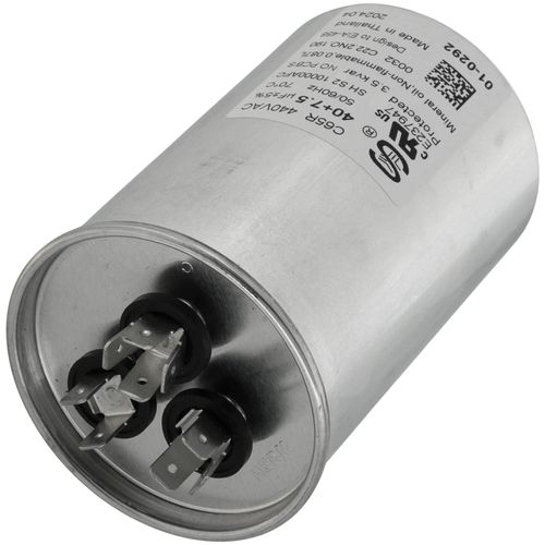 Nordyne 01-0292 capacitor - detail view (Voltage: 440v; MFD: 40/7.5)