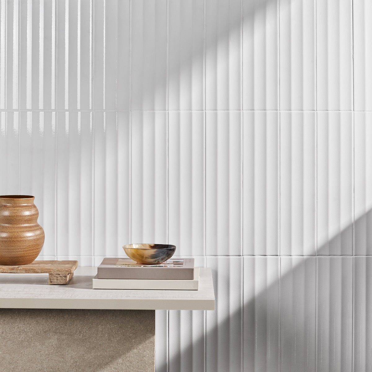 Colorplay Fluted White 4.5x18 3D Crackled Glossy Ceramic Tile