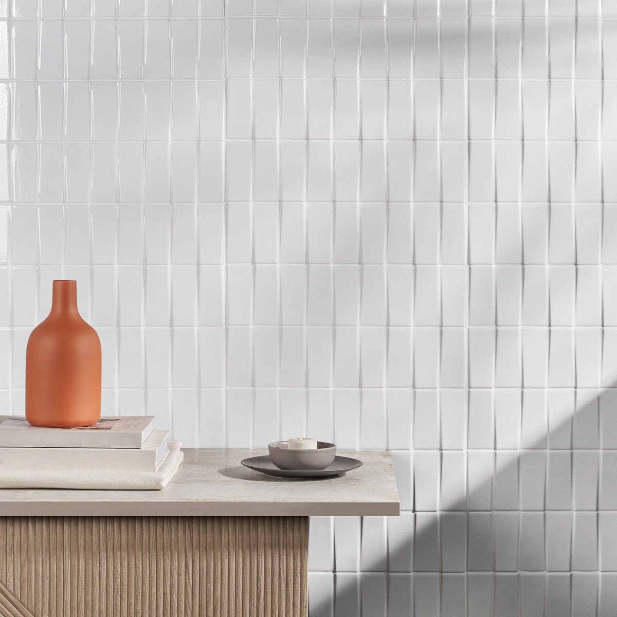 Lux Tile Colorplay Steps White 4.5x18 3D Glossy Crackled Ceramic Tile